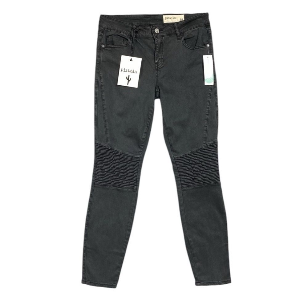 NEW Pistola Audrey Moto Detail Skinny Pant Womens Size 28 Gray Black